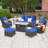 7 - Person Patio Furniture Set with Swivel Rocker, Outdoor Wicker Rattan Seating Group with Cushions, All Weather Sofa Conversation Set with Fire Pit Table for Garden Backyard-1188283028