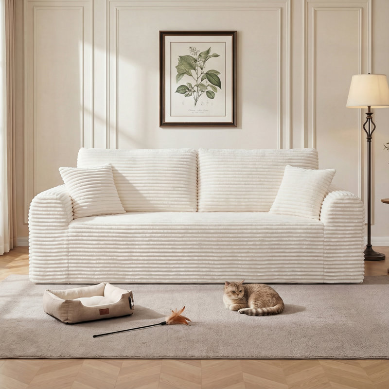 Canapé 86,6 po moderne sans assemblage requis, Blanc