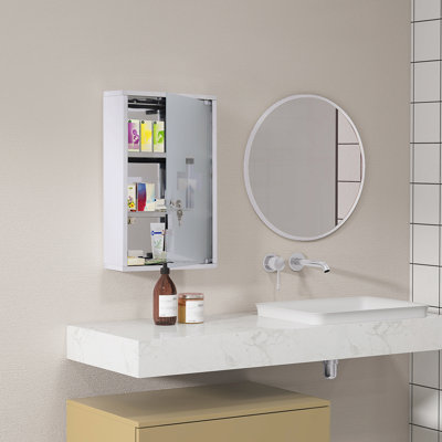Armoire à pharmacie verrouillable à 3 niveaux, en acier inoxydable, 12 po x 20 po, argent, avec unité de verrouillage en acier à verrouillage magnétique, tablettes, fixation murale