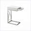 Table basse compacte en forme de C avec tiroir de rangement, stratifié blanc brillant et métal chromé pour le salon