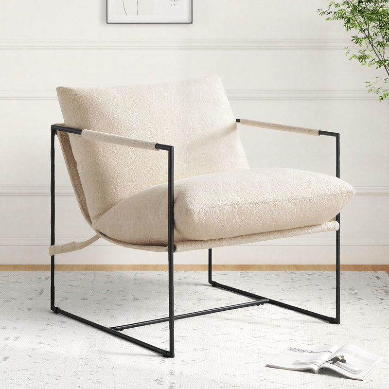 Chaise d'appoint rembourrée l 29 po avec structure en métal, Ivoire blanc