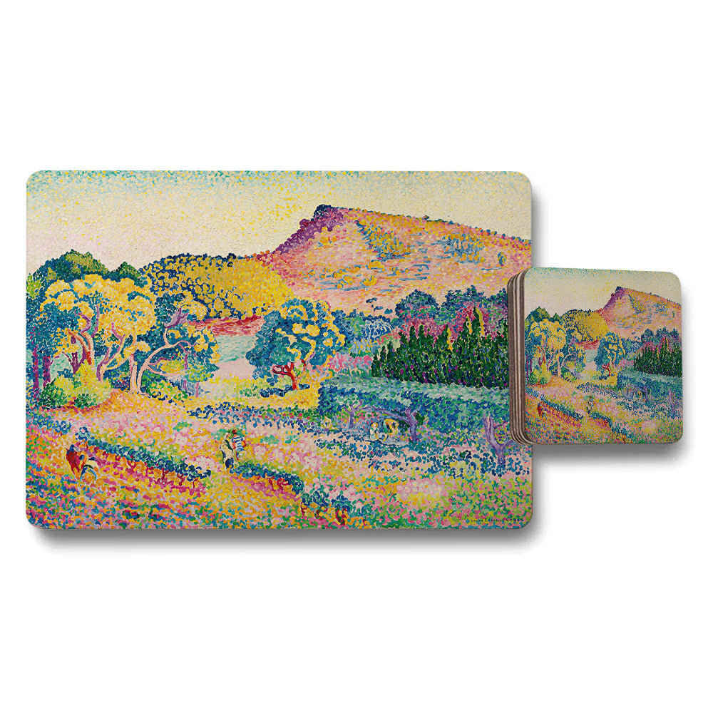 Colorful Impressionist Landscape Placemats And Coaster Set