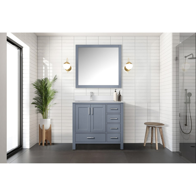 Ensemble de meuble-lavabo gris foncé l 36 po x P 22 po, plateau en marbre de culture décalé à gauche et robinet