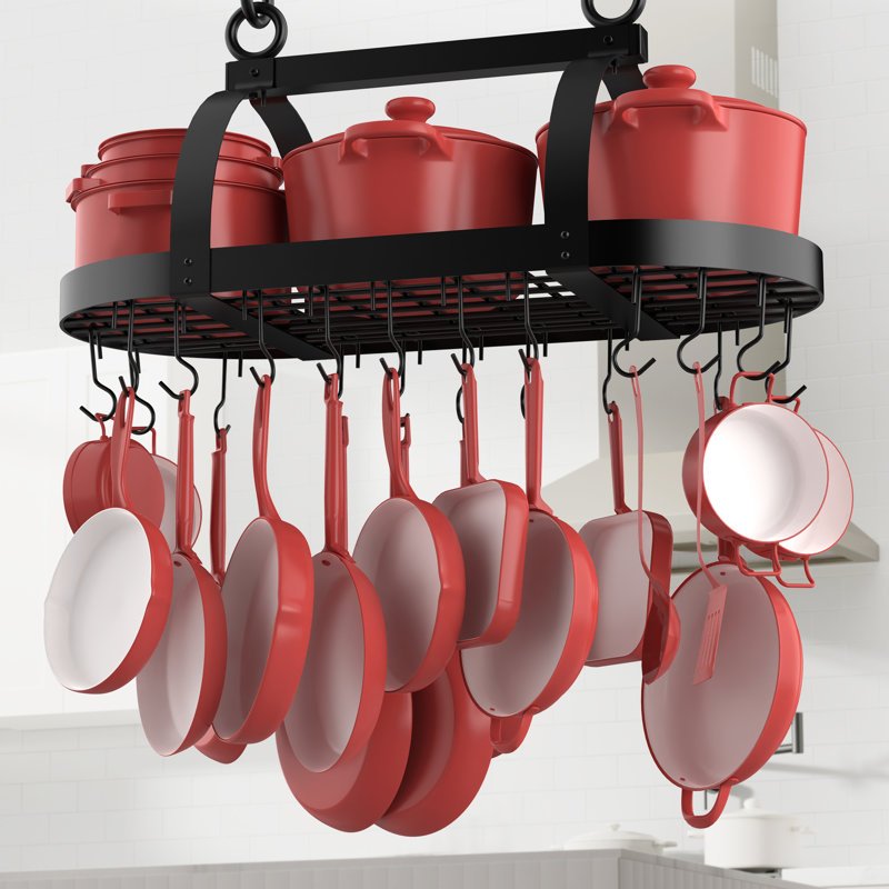 Delauter Hanging Ceiling Pot Rack 34-Inch for Kitchen with 20 S Hooks, Black