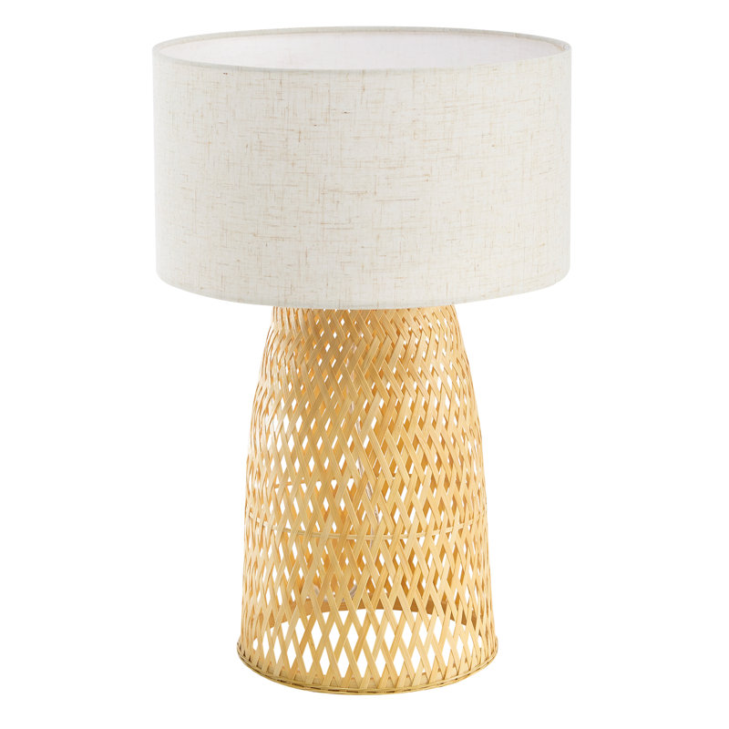 Set Of 1 Mid-century Woven Bamboo Table Lamp, Beige