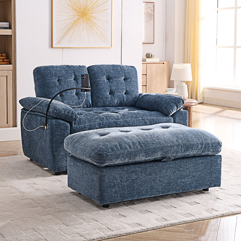 Fauteuil de loisir avec dossier réglable, port de charge USB et support pour téléphone, Bleu