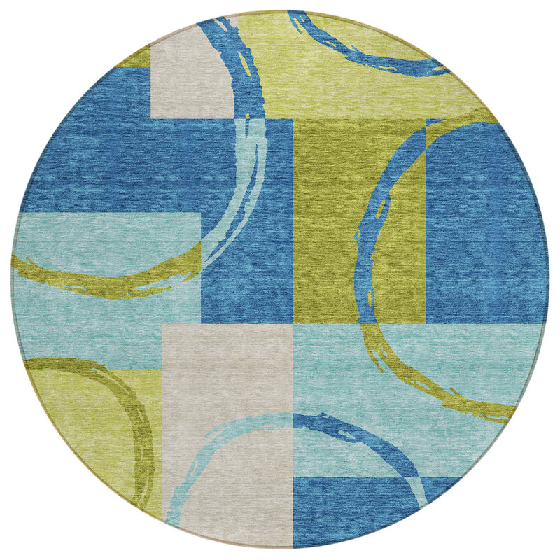 Tapis rectangulaire Aleh avec envers antidérapant, Round 8'