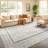 Grey/Beige Oriental Floral Machine Washable Area Rug with Non-Slip Backing-1417661458