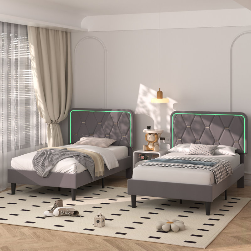 Lit plateforme tapissier Kaleea, Gris