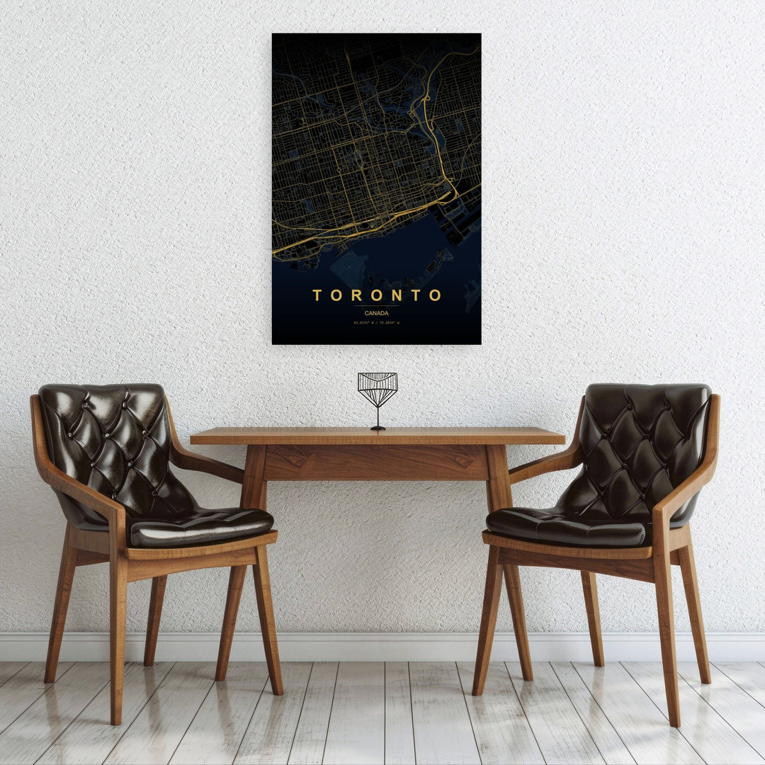 Golden Toronto City Map Minimalist Modern Abstract City Wall Art Print
