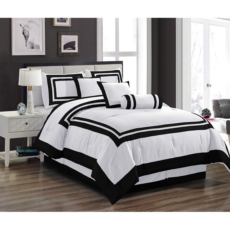 Hotel Style 7 Piece Comforter Set, King Comforter + 6 Additional Pieces, White/Black