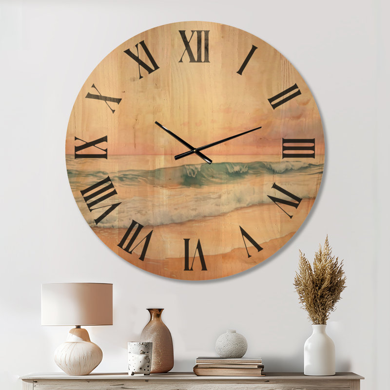 Horloge murale surdimensionnée en bois océanique - lever de soleil sur la plage tranquille, Oversized