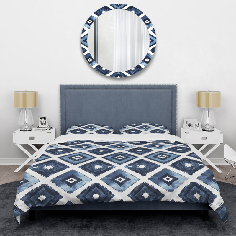 Ensemble de housse de couette transitionnel bleu marine à motif de losanges II