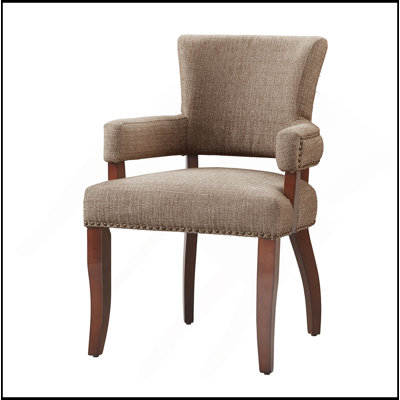 Arm Dining Chair With Solid Wood Frame And Brass Nail Head Detailing