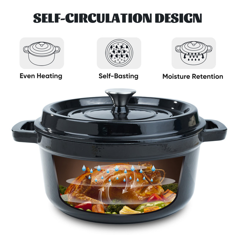 Enameled Dutch Oven Pot with Lid, Cast Iron Dutch Oven with Dual Handles for Bread Baking, Cooking, Non-stick Enamel Coated Cookware