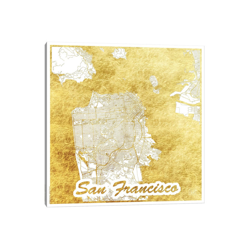 Cape Town Gold Leaf Urban Blueprint Map by Hubert Roguski - Wrapped Canvas Print, 30.48 cm H x 30.48 cm W