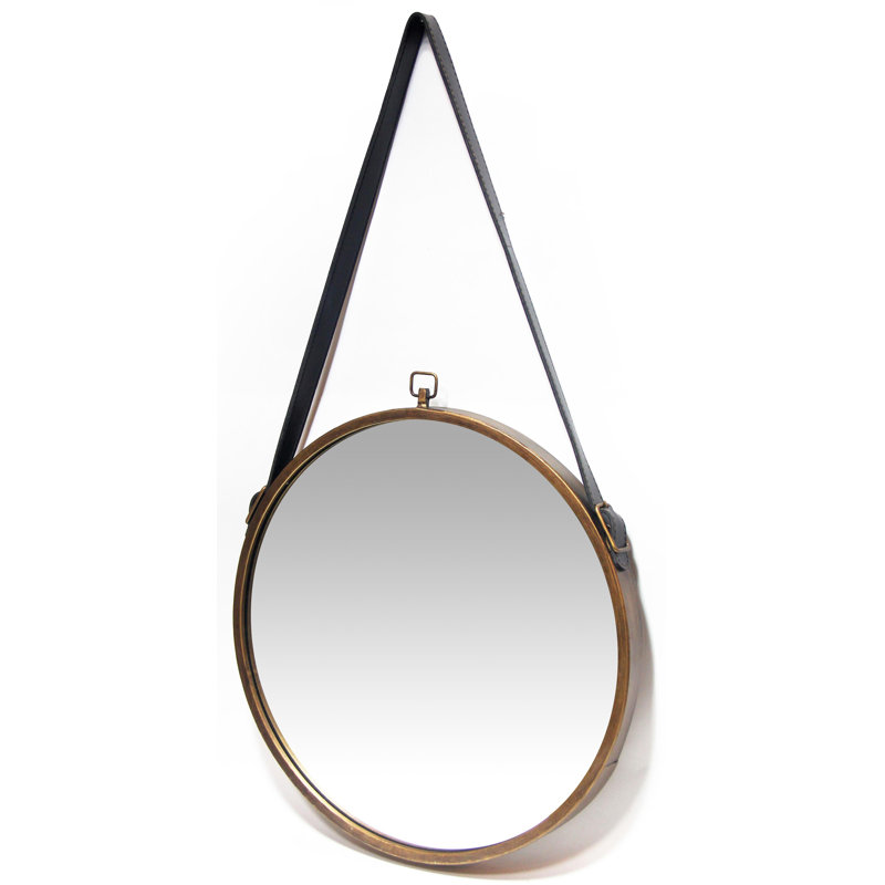 Brigit Farmhouse Round Metal Wall Mirror 29 Inches - Brass