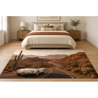 Tapis convertible classique « Ultra Thin » 152 x 213 cm (5 pi x 7 pi) à motif de route sinueuse du désert, idéal pour chambre d'enfant, chambre à coucher, salon et bureau à domicile. Tapis doux à poils courts avec envers antidérapant en silicone.