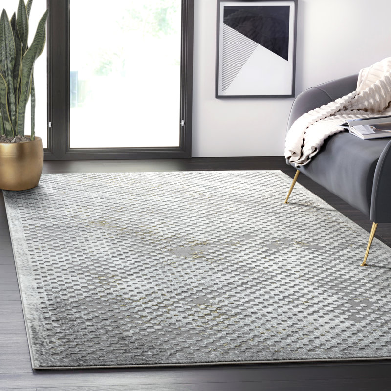Middleburgh Geometric Gray Area Rug, Rectangle 5'3" x 7'6"