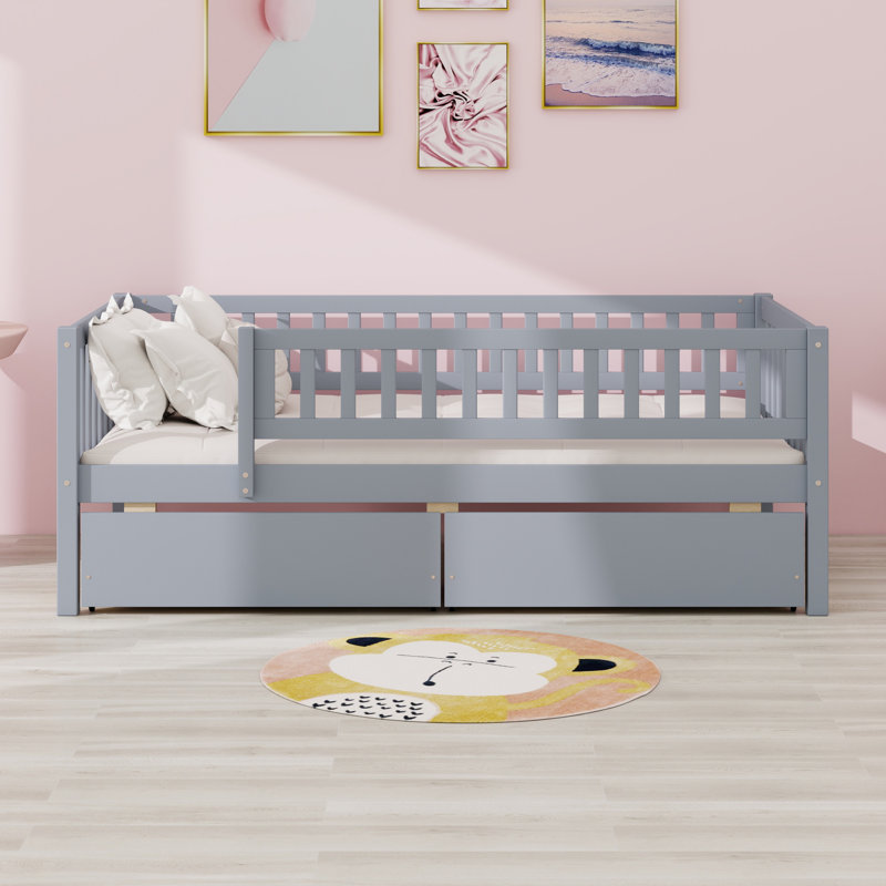 Wood Daybed Bed With Two Drawers, Gray
