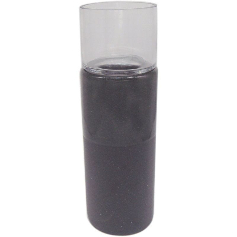 Bougeoir en verre et en céramique, Gris, H 13,5 po x l 4,25 po x P 4,25 po