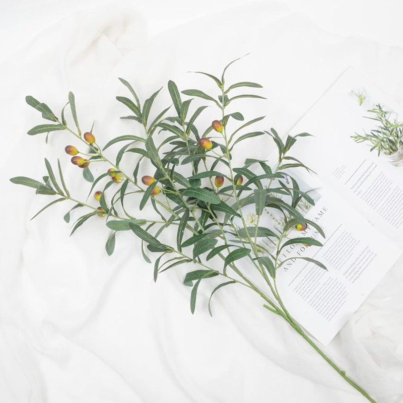 6 PCS fausses branches d'olivier pour vases de 39 po de long et longues tiges de verdure Faux olivier branches de feuilles d'olivier artificielles avec des olives Faux plante pour décoration de verdure de mariage