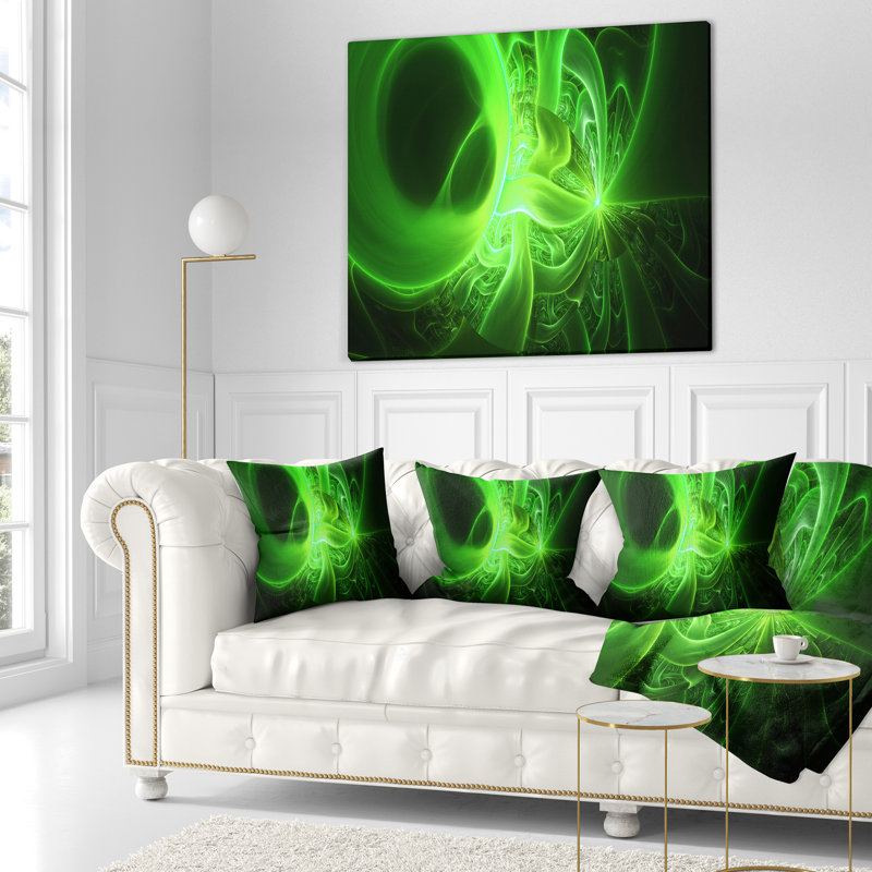 Bright Designs on Black - coussin imprimé abstrait, 16 po x 1 po, Coussin décoratif, Vert