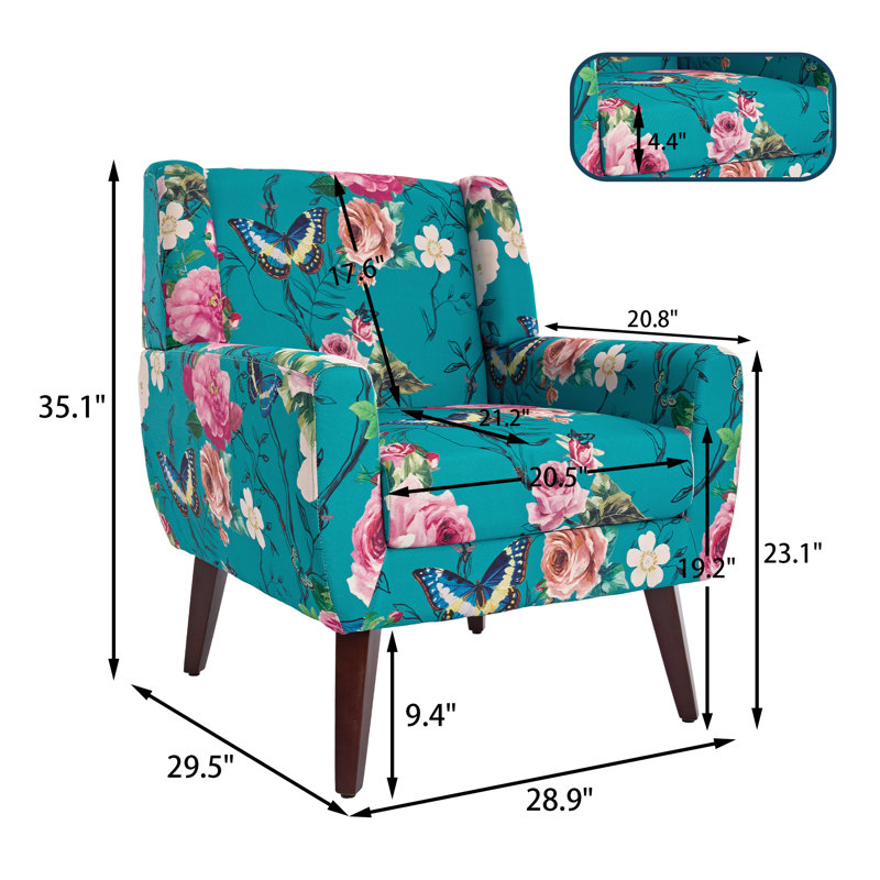 Fauteuil Jaqueze, Mélange de lin bleu à motif floral
