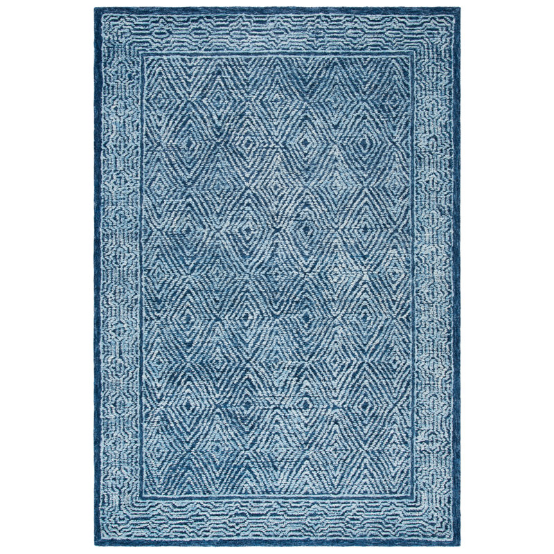 Angellique Handmade Tufted Wool Navy Area Rug, Rectangle 5' x 8'