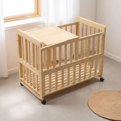 Mini berceau portatif en bois massif pour lit de bébé en bois massif avec 3 hauteurs réglables avec matelas et tablette à langer pour les nouveau-nés