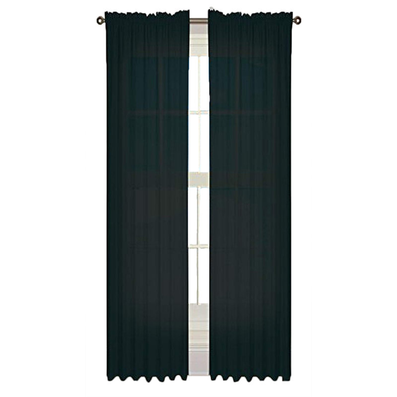 Paire de rideaux transparents avec passe-tringle Jonson, Noir