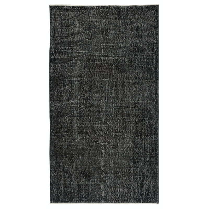 Tapis décoratif noir 3,8 x 6,7 pi pour intérieurs modernes, noué et tissé à la main en Turquie