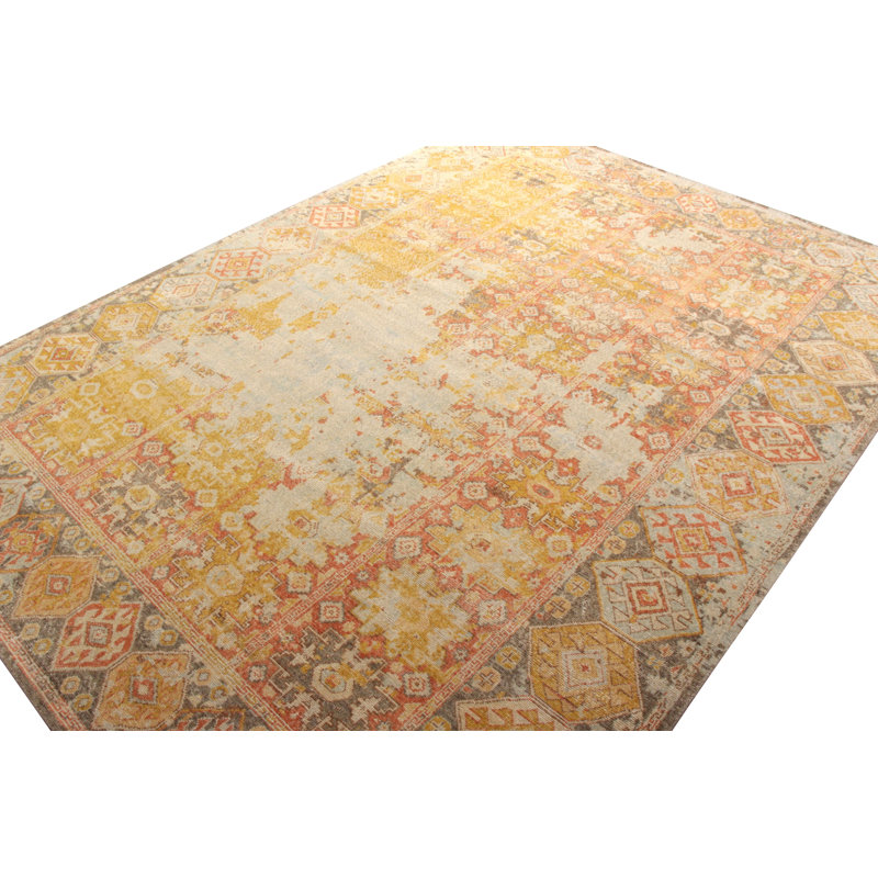 Distressed Homage Hand Knotted Wool Geometric Area Rug, Rectangle 8' x 10'
