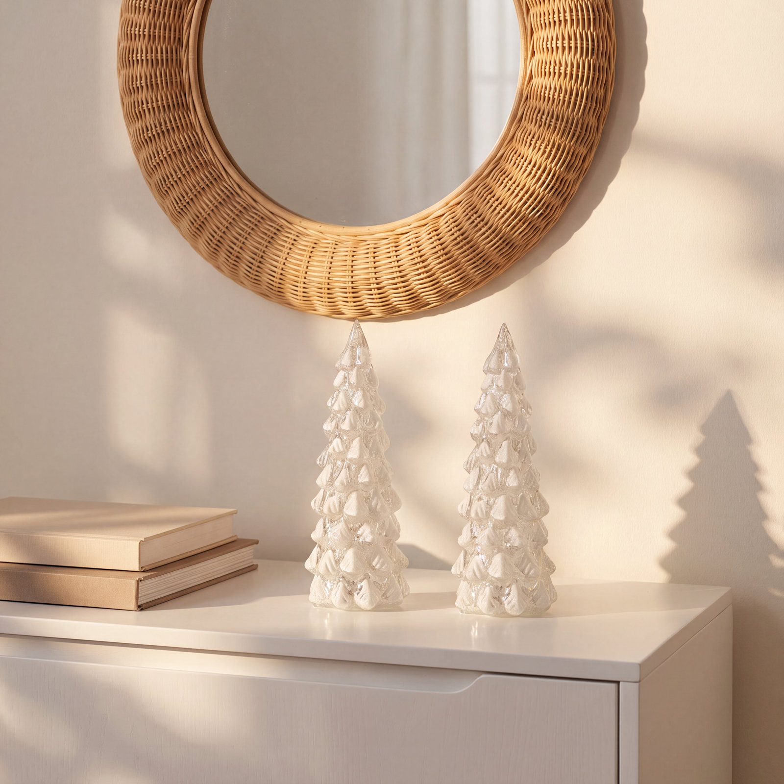 Mireille 2-Piece Set LED Snow Tabletop Trees, 10.25" H x 4" W x 4" D