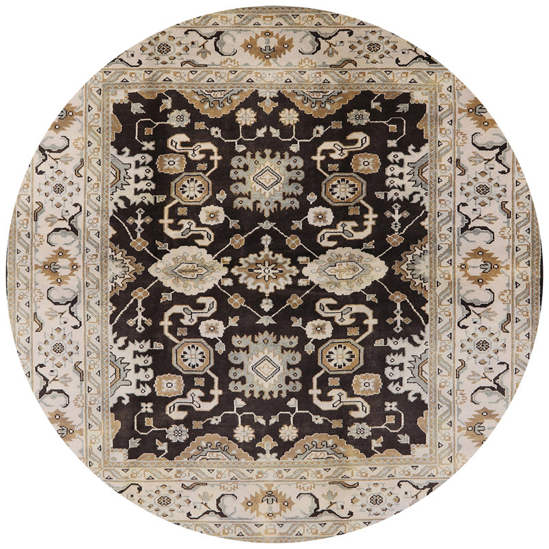 Tapis oriental noir / ivoire Davros, Rond 6 pi