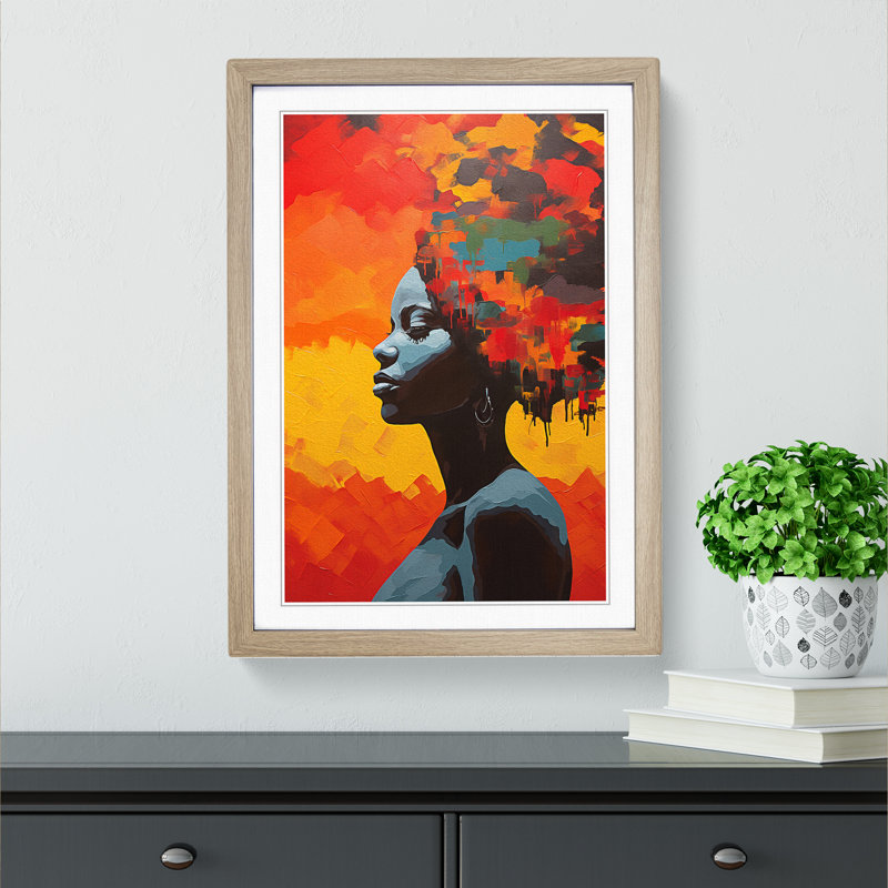 XYZ-FRM-V1223-1764 African Woman Colour Field - Single Picture Frame Print on Wood, 64cm H x 46cm W x 2cm D, Oak