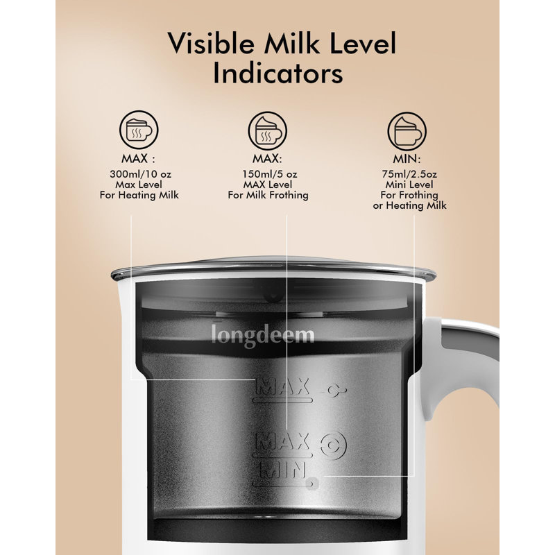 Moussoir à lait automatique en acier inoxydable LONGDEEM, Blanc