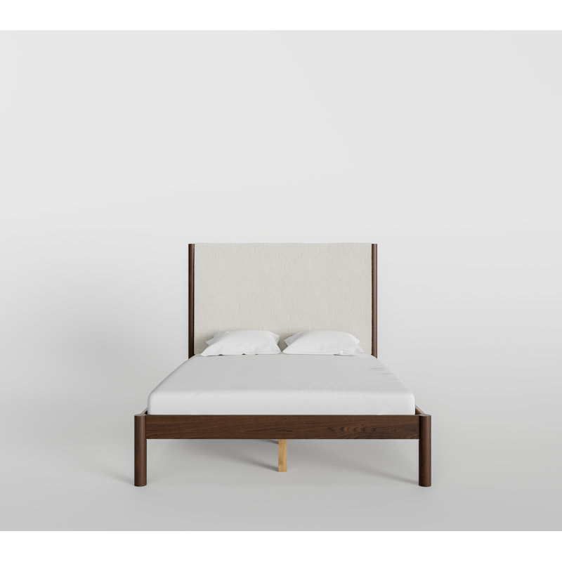 Lit en bois massif Ardin avec tête de lit Boucle, Noyer, Grand lit