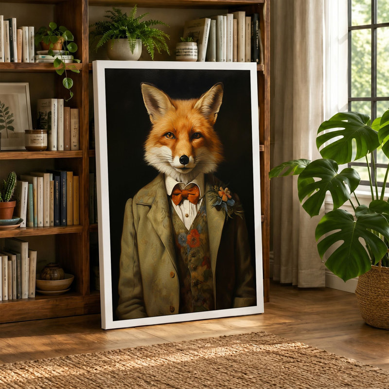 Dapper Fox Portrait Eclectic - Print, 24x16 - 61.0 x 40.6 cm, Teal Border