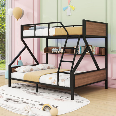 Lit superposé avec bande lumineuse à DEL, tablettes de rangement intégrées et échelle