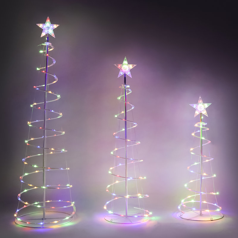 3 Piece Spiral Tree Lighted Display Set