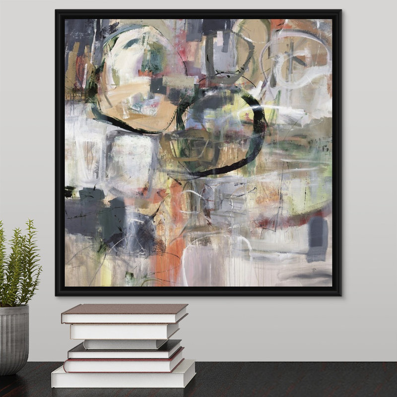 «Olive and Oval», peinture sur toile, H 17,7 po x l 17,7 po x P 1,75 po, Cadre flottant noir