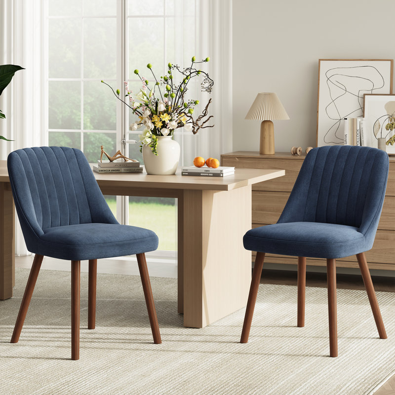 Modern Upholstered Dining Chairs with Solid Wood Legs, Blue