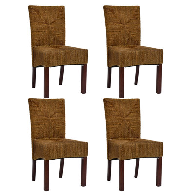 21" Wide Rustic Farmhouse Style Solid Wood Woven Back Ratten Dining Chair Set