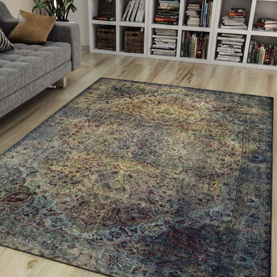 Luxueux tapis lavable à la machine, 100% polyester, 7,5 x 10,8 pieds | Hauteur des poils: 0,2 po, 1850 g / m² | Dessus en polyester recyclé, facile d'entretien, parfait pour le salon et la chambre à coucher, conception douce et durable