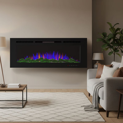 The Twillery Co. 60-Inch Wall Mounted Electric Fireplace - Heater with 3-Color LED Flames, 10 Ember Options, Adjustable Brightness, and Remote