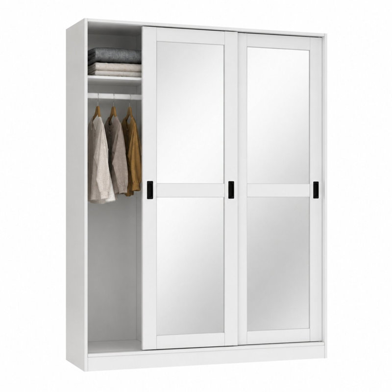 Armoire garde-robe 3 portes à portes coulissantes 100% bois massif Khalyla Palace Imports, Blanc