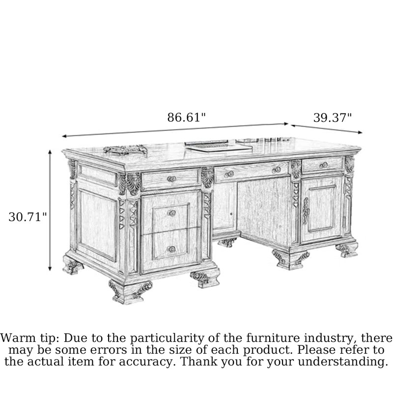 Bureau d'ordinateur en bois massif American, H 30,71 po x l 86,61 po x P 35,43 po