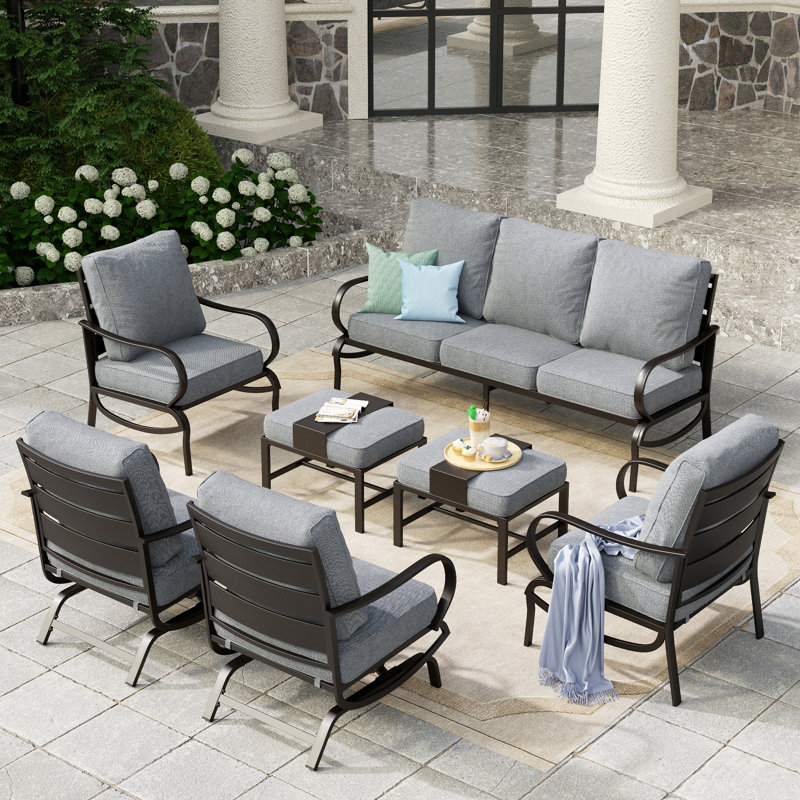 Ensemble de conversation de patio pour 9 personnes Tapasi avec chaises longues berçantes et table de foyer optionnelle, Non