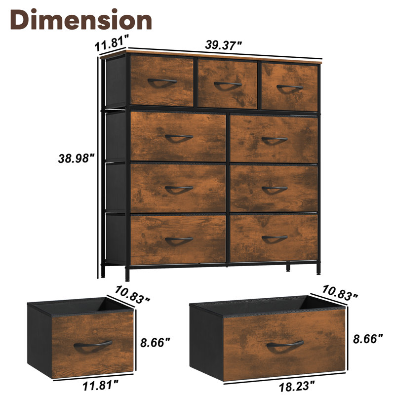 Tasleem 9 Drawer Storage Drawer, Brown/Black